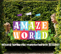 two girls in hedge maze with logo