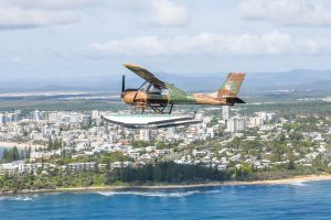 Seaplane, air to air view, over Caloundra Sunshine Coast, Australia